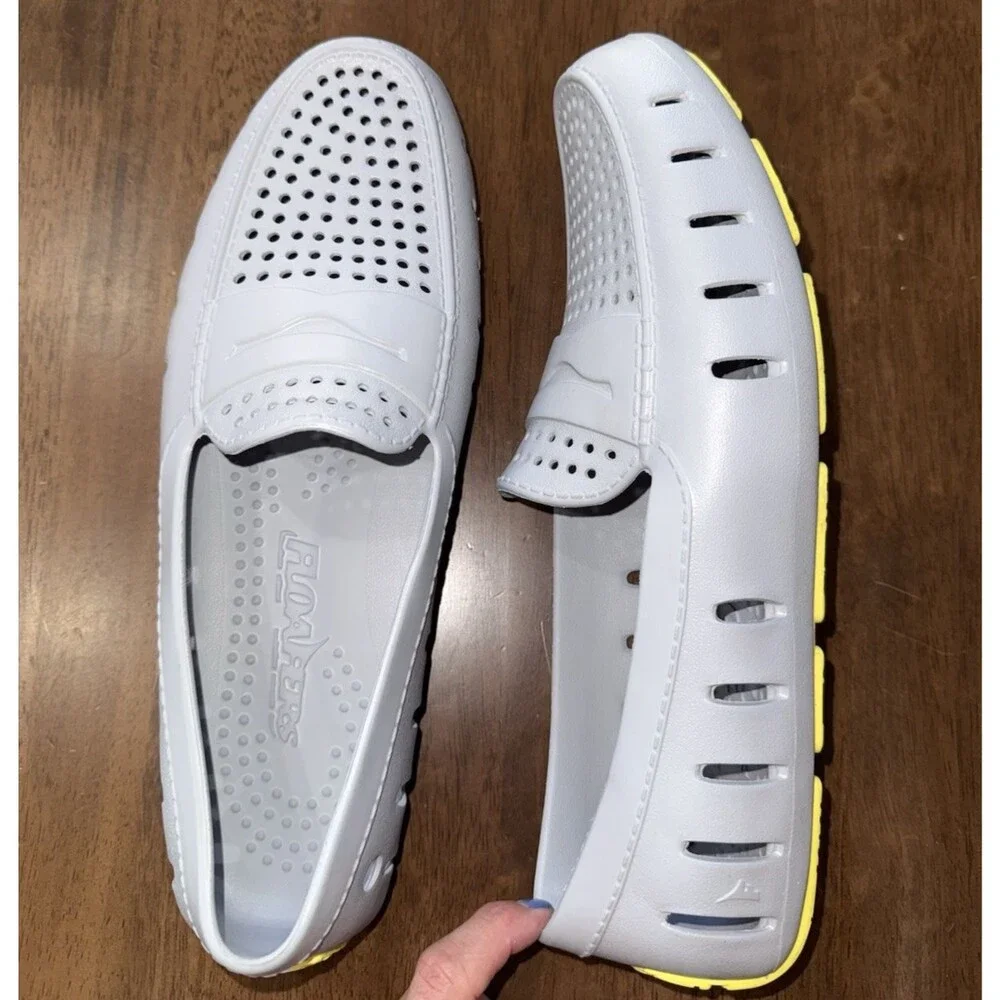 Floafers Rubber Driver Loafers Light Gray Yellow Sole Slip On Water Shoes Sz 13
